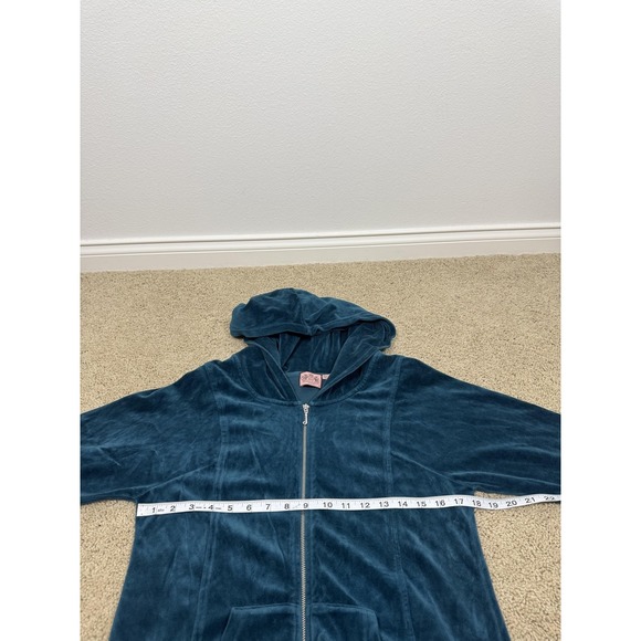 Juicy Couture Vintage Tracksuit Set Women Medium Blue Velour Hoodie Made USA Y2K - Picture 9 of 16